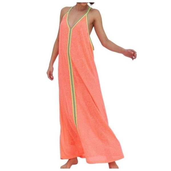 PitUSA Orange Boho V-Neck Tank Maxi Dress sz P ( one size) NWOT