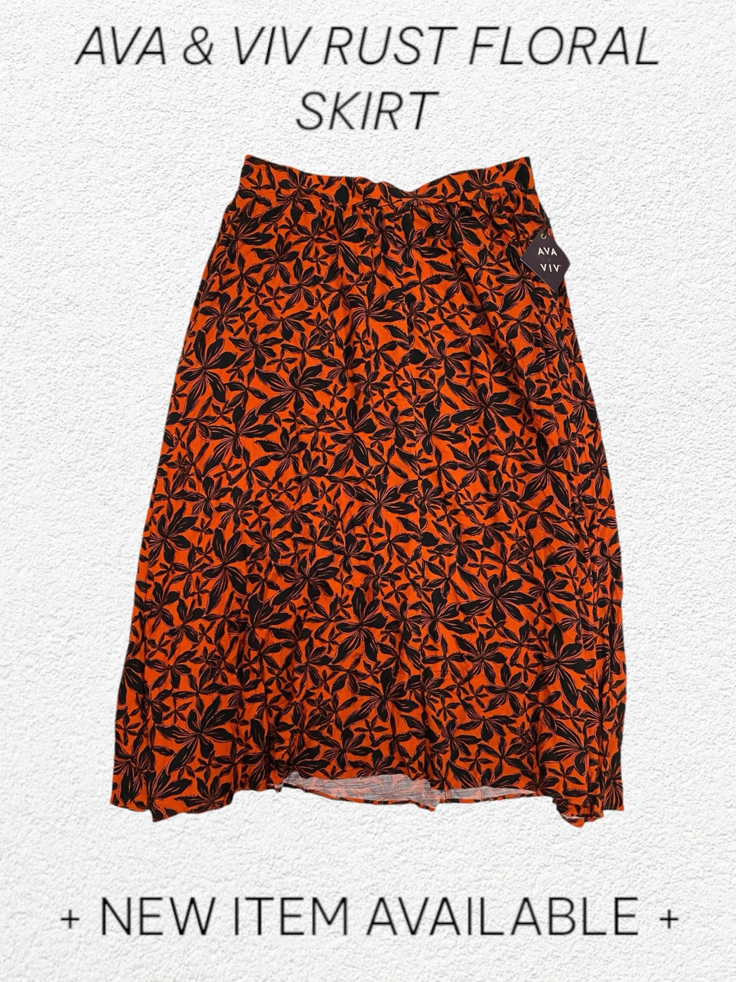 Ava & Viv Rust Floral Maxi Skirt Size 3X with Pockets