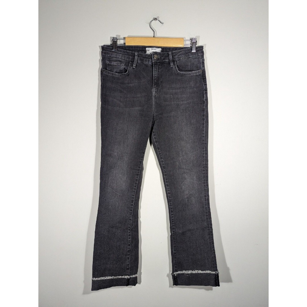 Free People Black Raw Hem Flare Cropped Jeans Women Size 30