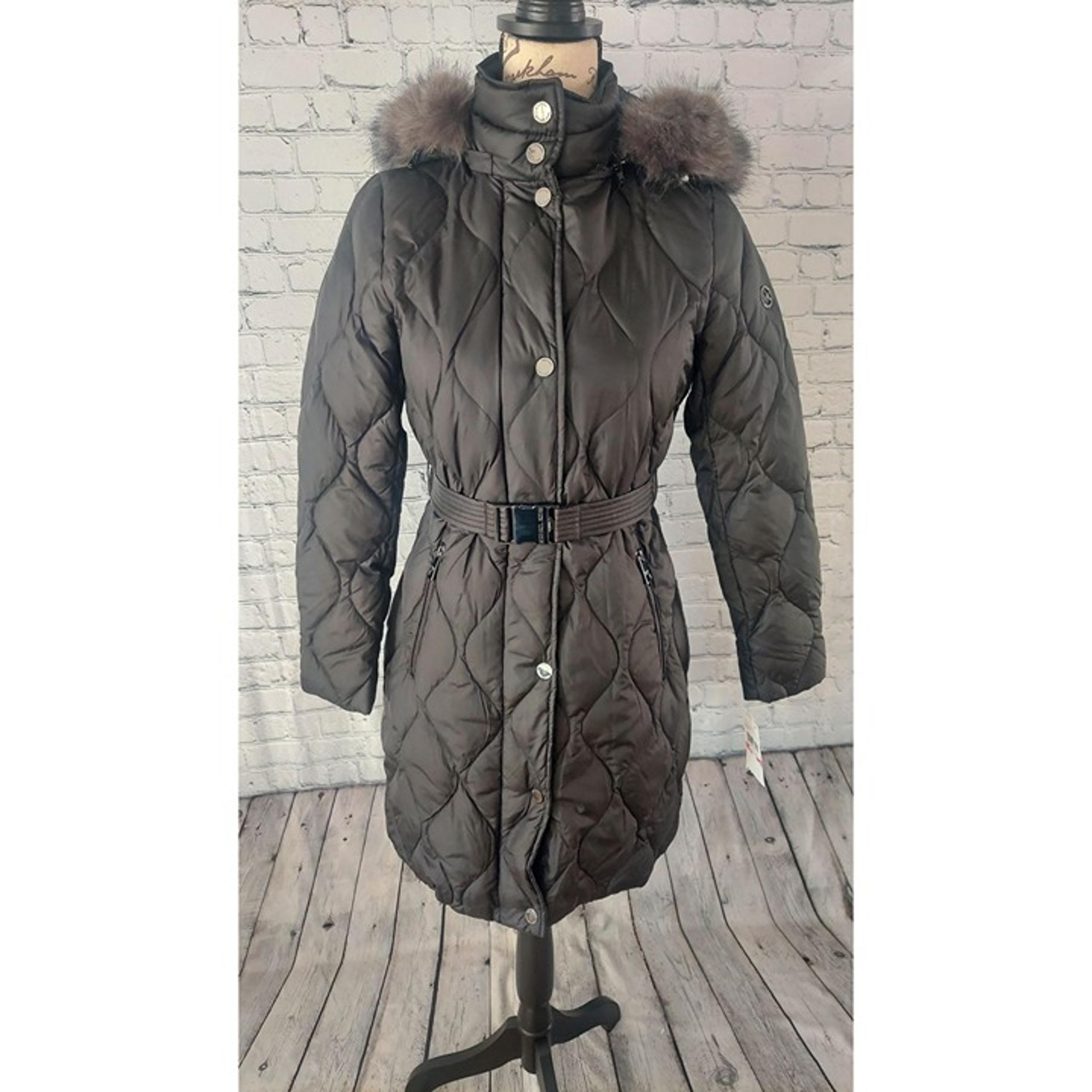MICHAEL KORS Women's Belted Faux-Fur-Trimmed Hooded Puffer Coat/NWT, Size PXXS