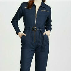 WeWoreWhat Navy Linen Utility Jumpsuit