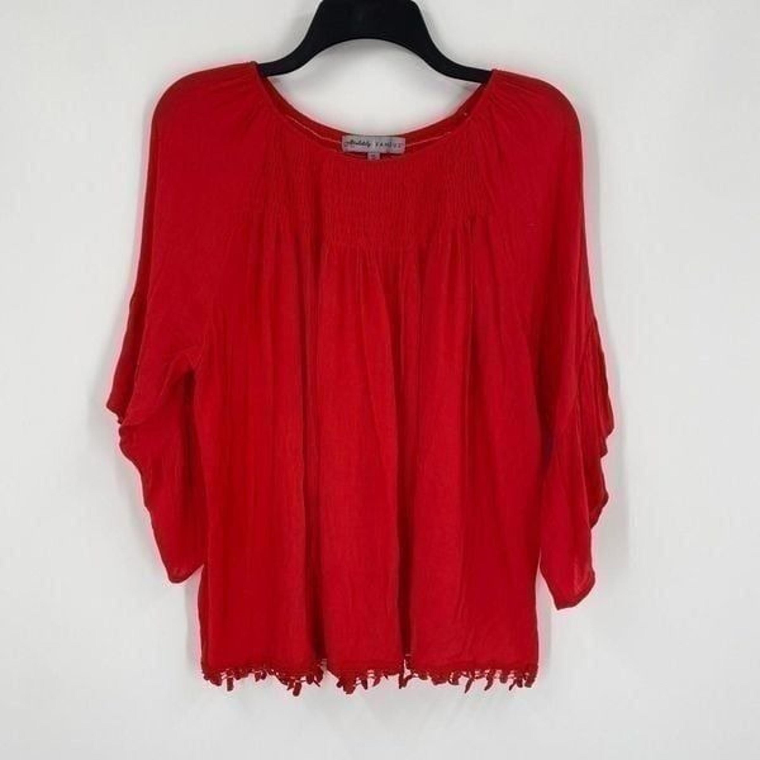 Absolutely Famous Women’s 3/4 Bell Sleeve Red Round Neck Blouse size S Oversized