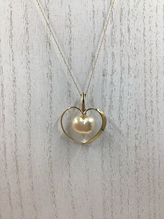 14K YG Framed Heart Pearl Enhancer Pendant