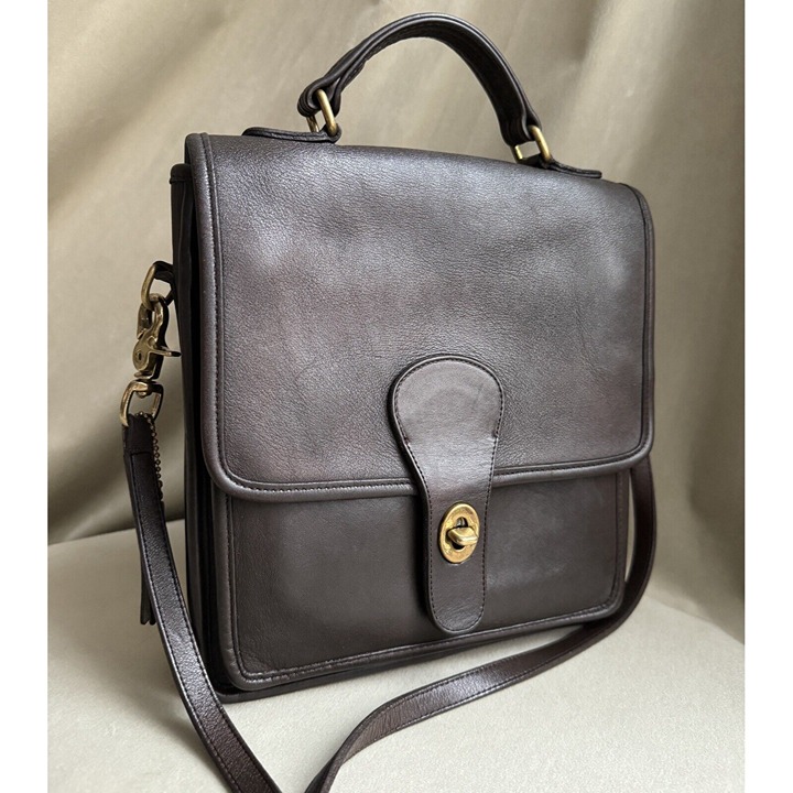 Vintage Coach Station Brown Crossbody Leather Bag Brass Kiss Lock
