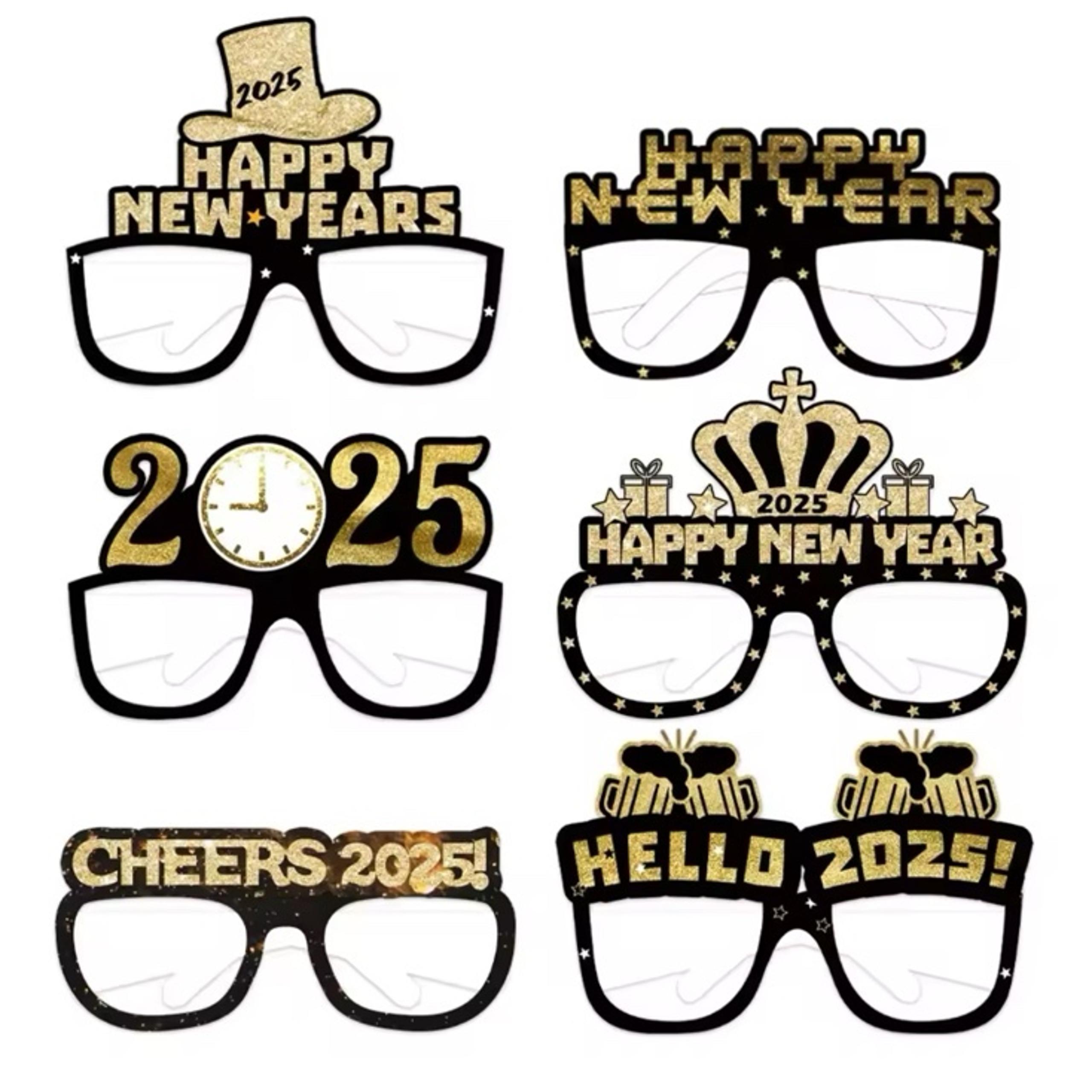 abigail&bleu 6pcs Happy New Year Paper Glasses 2025 Eyeglasses Frame Photo Booth