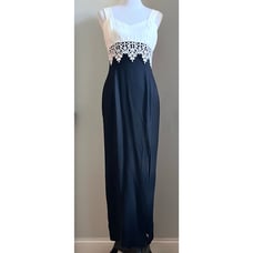 Jessica McClintock Gunne Sax Vintage 90s Dress Formal Black Ivory Lace Size 9/10