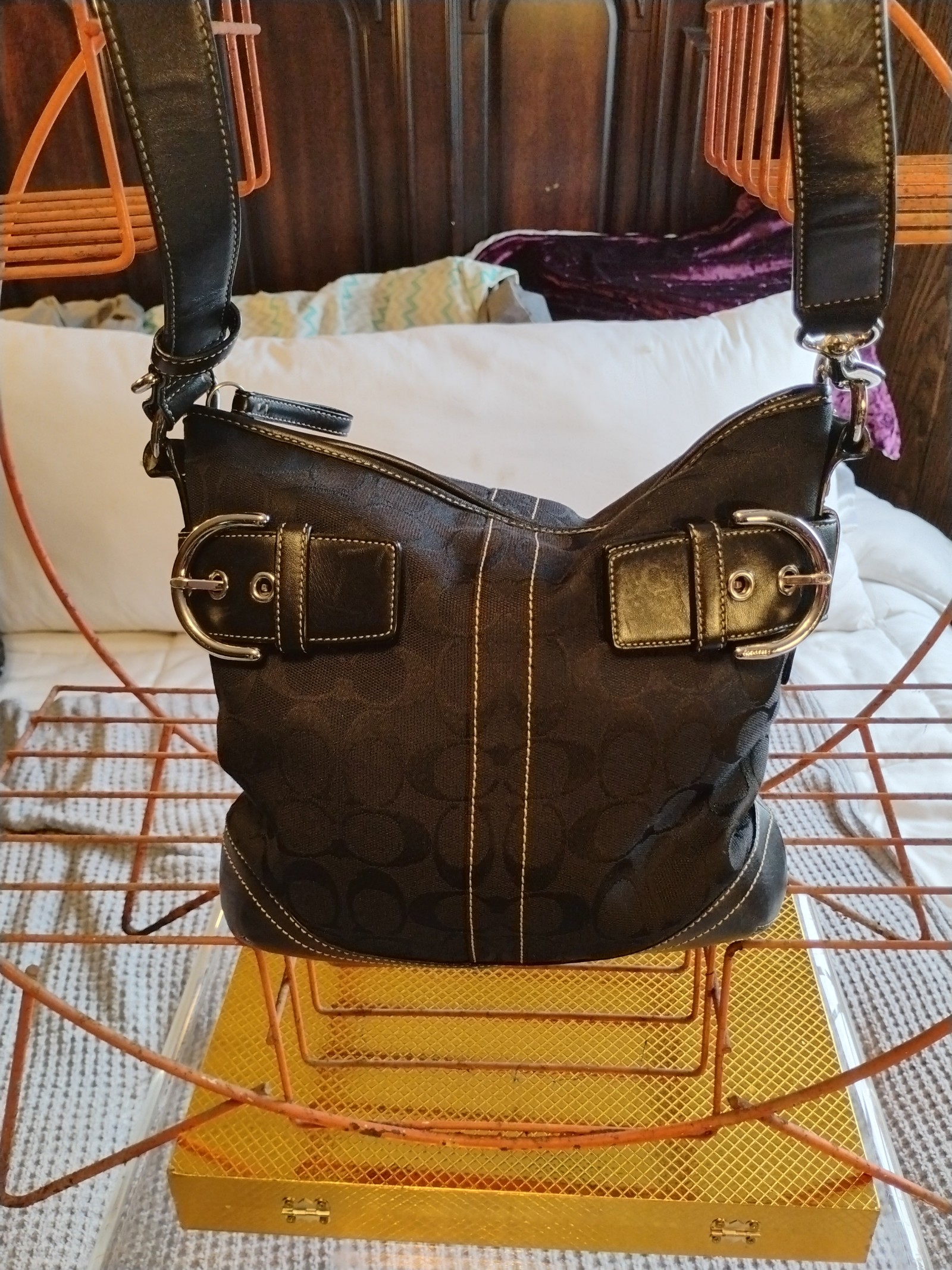 CoachBlack Jacquard Coach Convertible Crossbody Purse Shoulder Bag !!!!! f