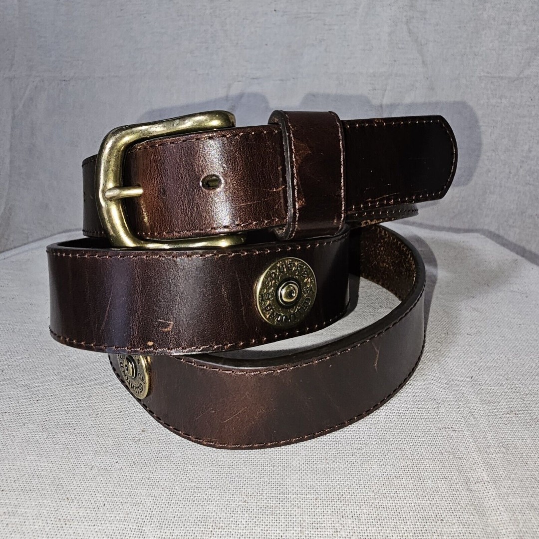 DUCKS UNLIMITED Men’s 46 Genuine Leather Brown Enmon Belt w/ Shotgun Shell Caps
