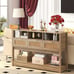 Classic Wooden Console Table with Rattan Drawers & Open Storage Shelves