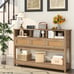 Classic Wooden Console Table with Rattan Drawers & Open Storage Shelves
