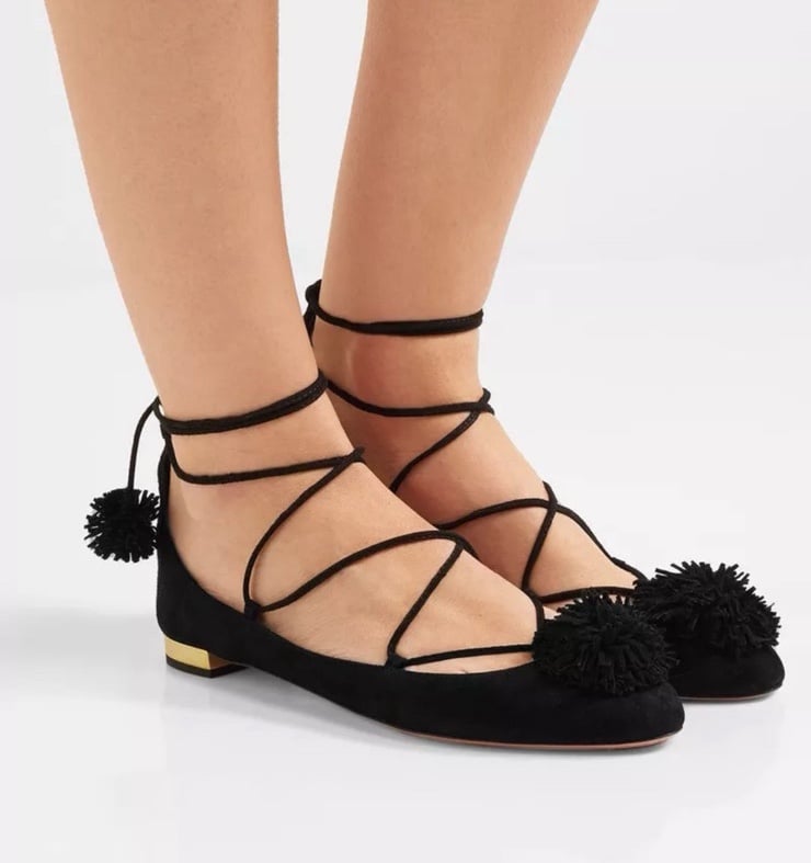 AQUAZZURA Sunshine pompom-embellished suede ballet flats 39