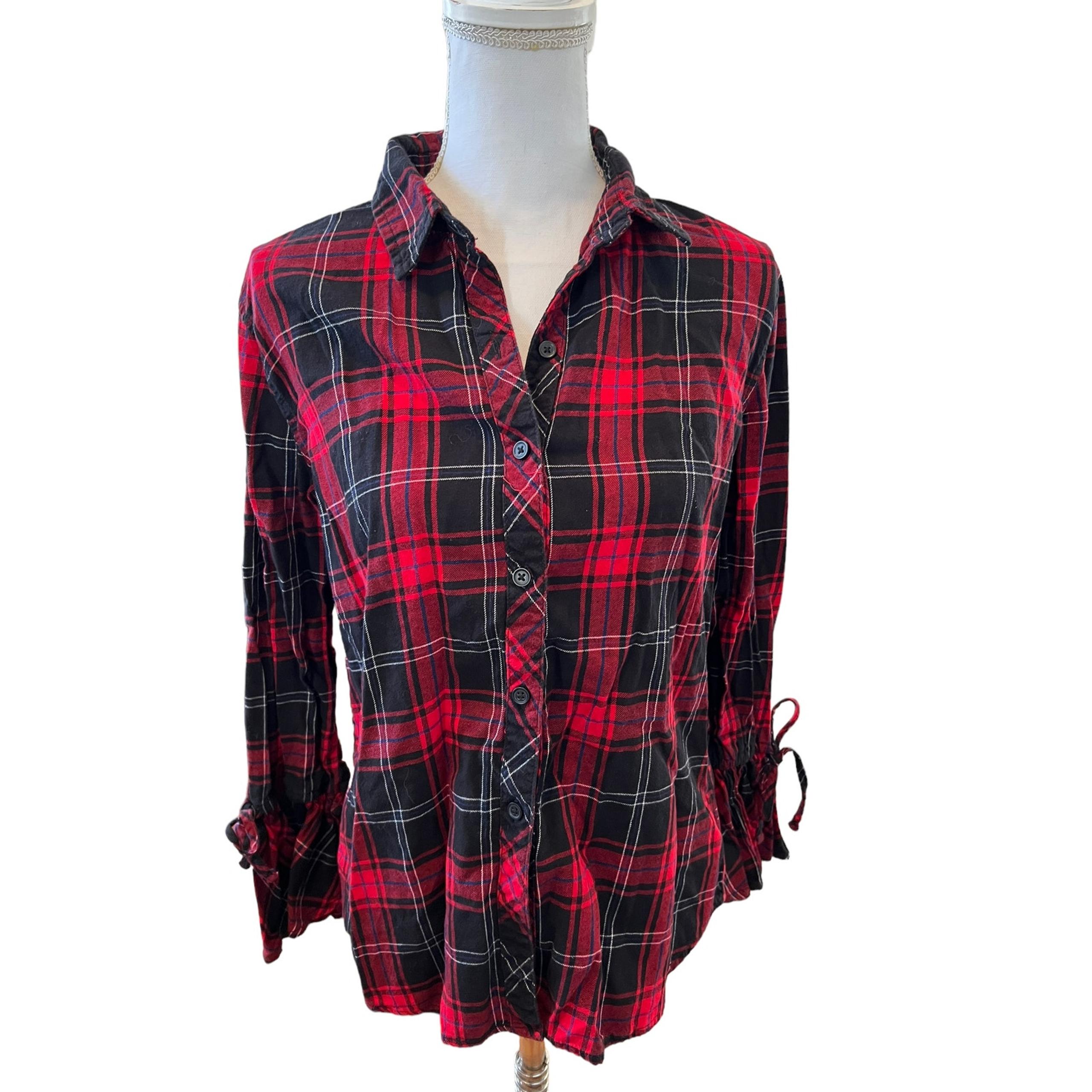 Beachlunchlounge Red Flannel Bell Sleeve Top M