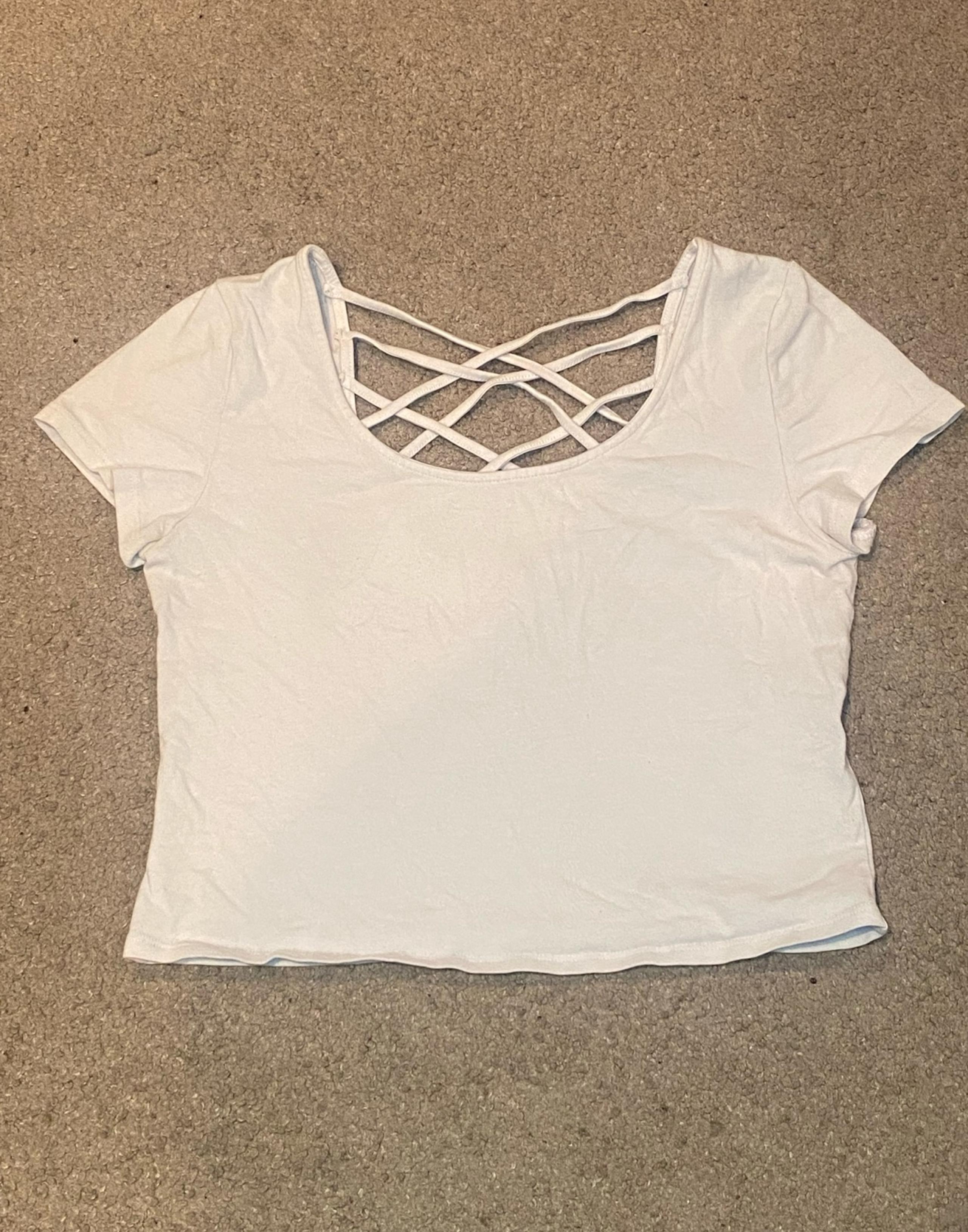Charlotte Russe - White T Shirt Crop Top - Criss Cross Back - Women’s Shirt