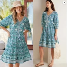 Soft Surroundings Nerissa Dress Blue Abstract Floral Embroidered Size PM NWOT