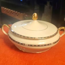 Vintage Antique serving casserole dish with Lid and 22kt handles.