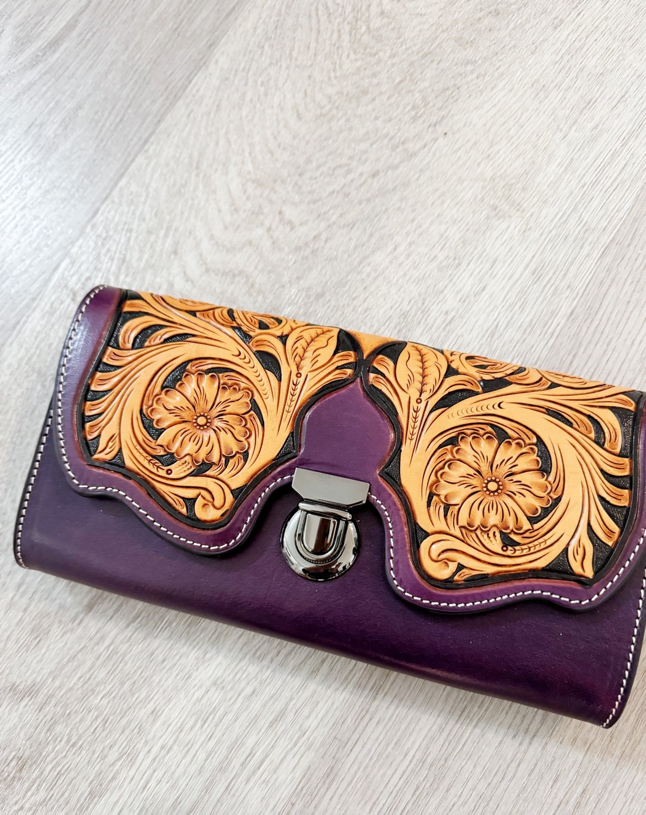 Vintage Flower Embossed Handbag Genuine Leather Crossbody Bag, Women Wallet