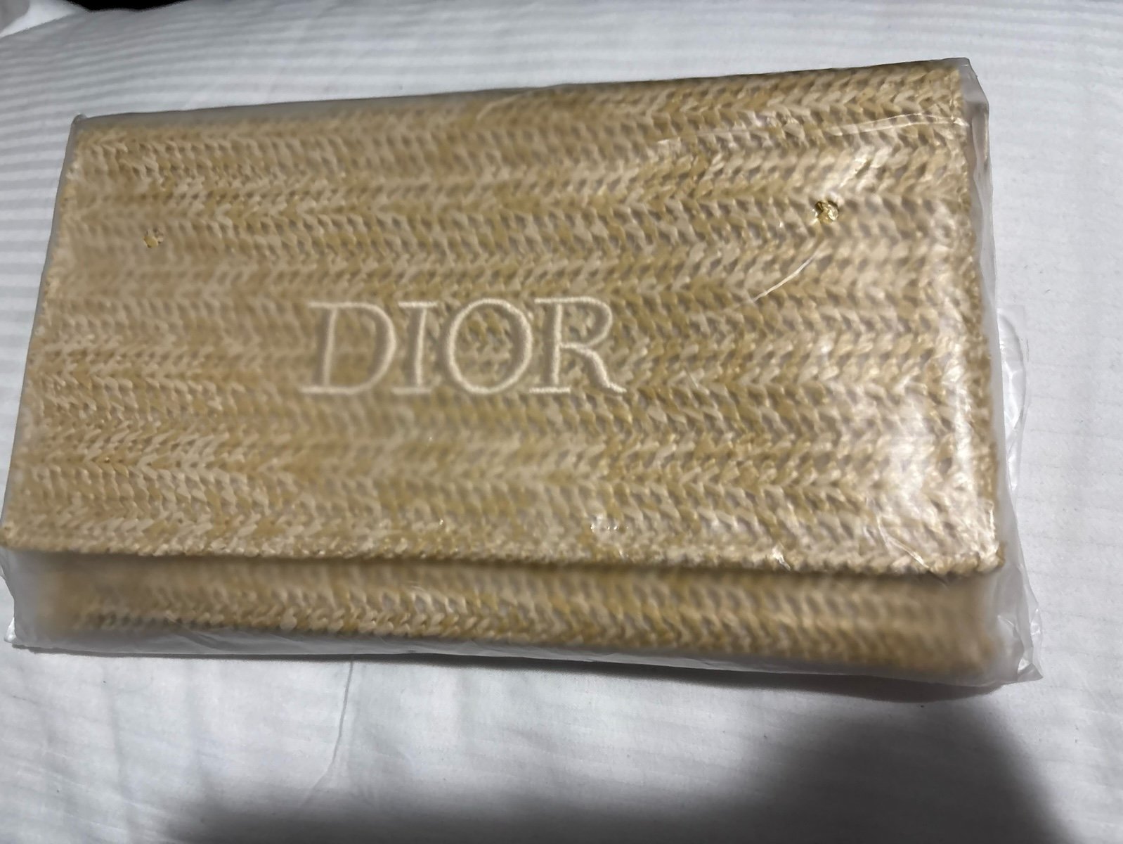 New Christian Dior Raffia Novelty Clutch shoulderbag w/ Pearl Chain Strap