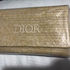 New Christian Dior Raffia Novelty Clutch shoulderbag w/ Pearl Chain Strap