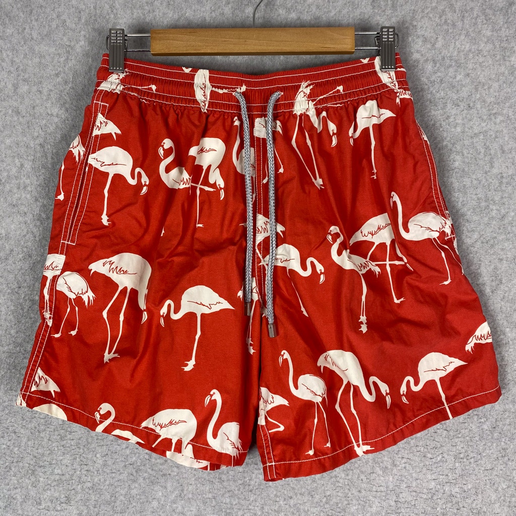 Vilebrequin Swim Trunks Mens L Red Flamingo All Over Print Shorts