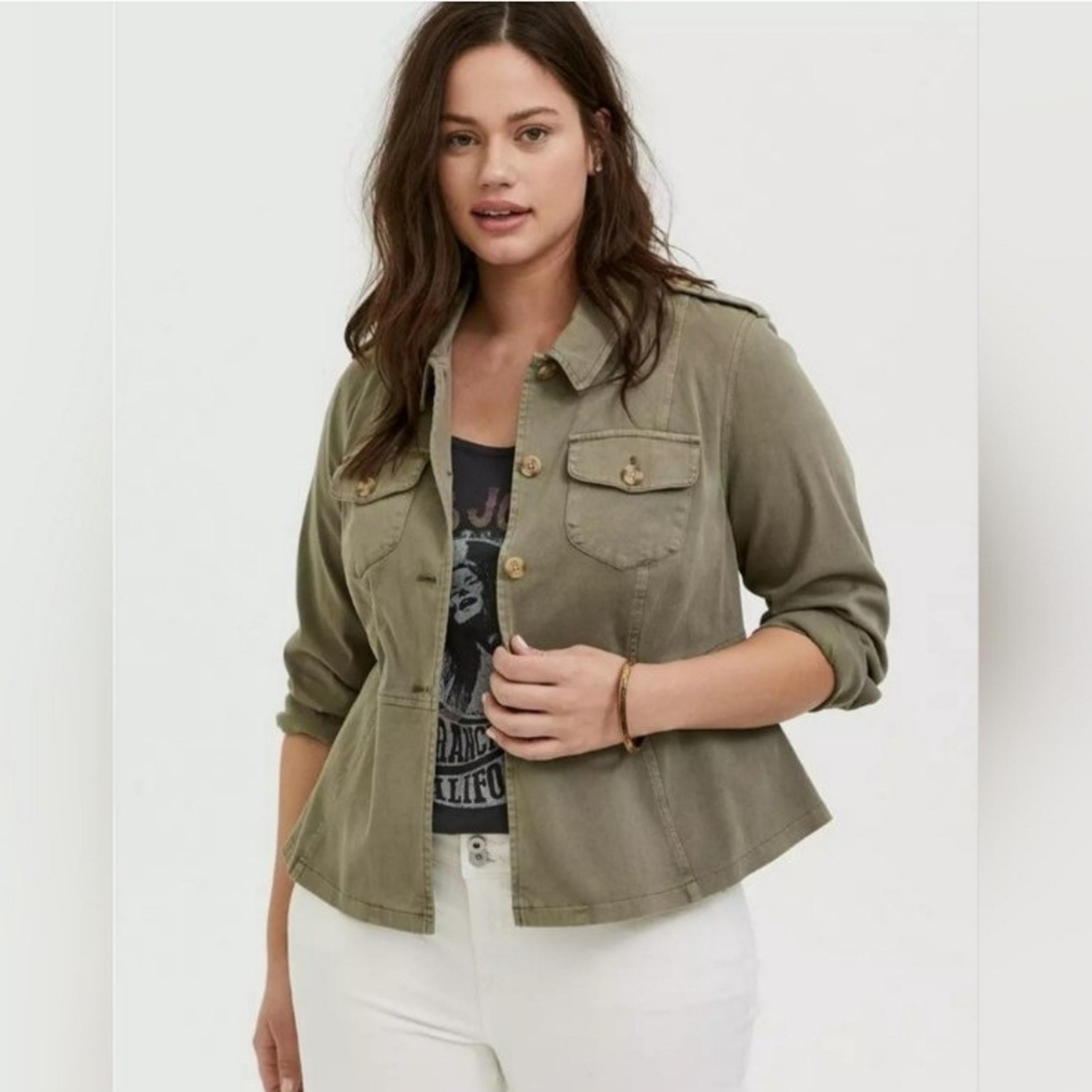 Torrid Size 1 Olive Peplum Utility Jacket