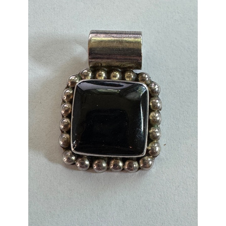 31.8mm Mexico 925 Sterling Silver Slide Closure Pendant w/ Black Gemstone