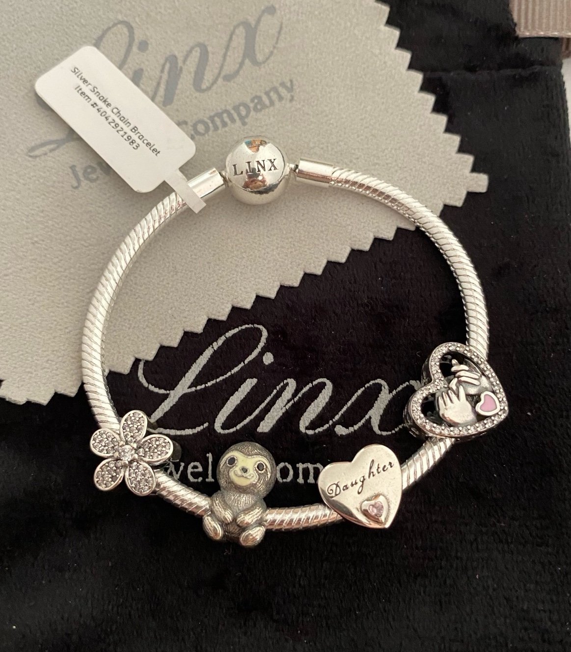 Linx Snake Chain Bracelet with Daughter Themed Charms 925 sterling silver