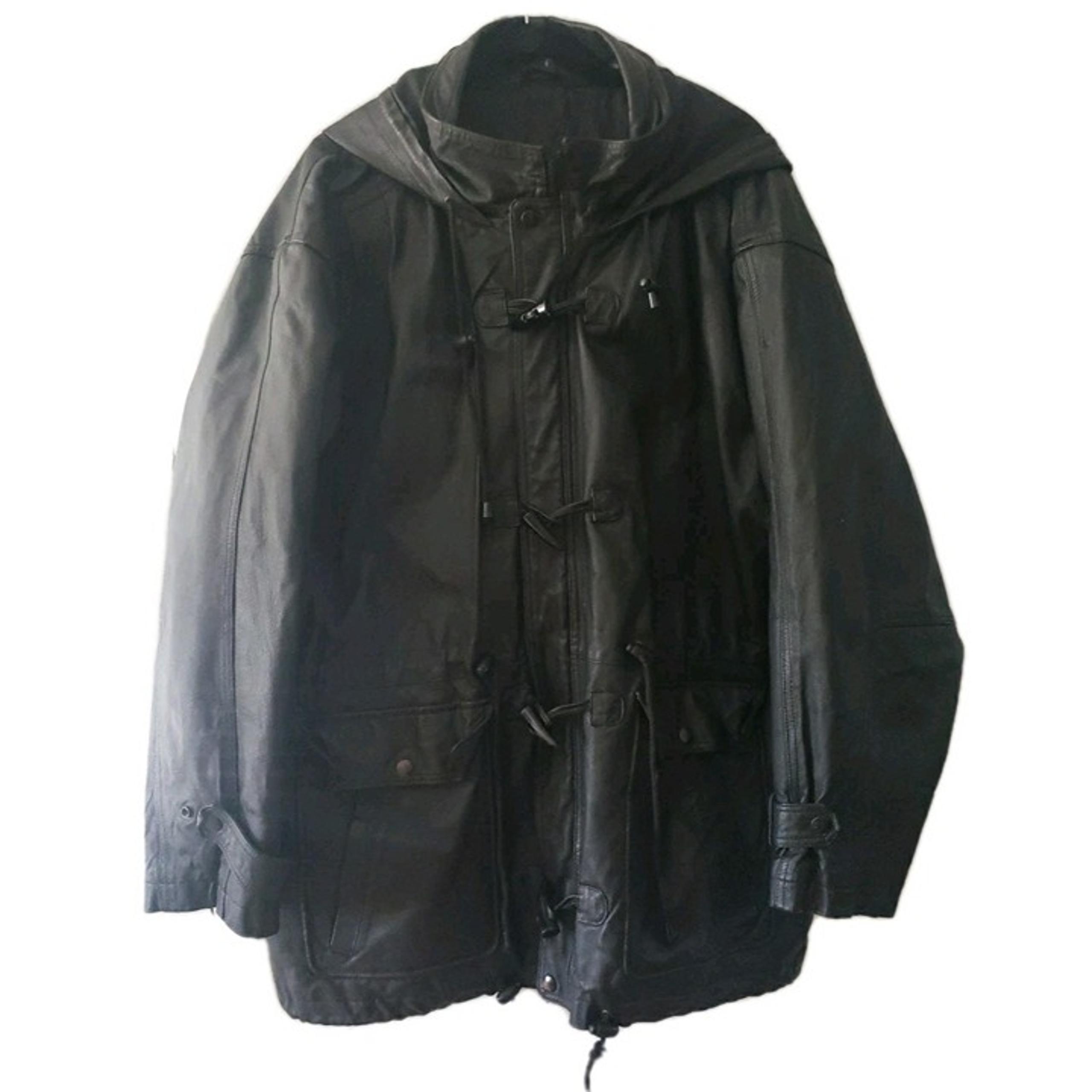 Wilson Vintage Leather Mens XL Hooded Black Leather Jacket Zip Flap Toggle