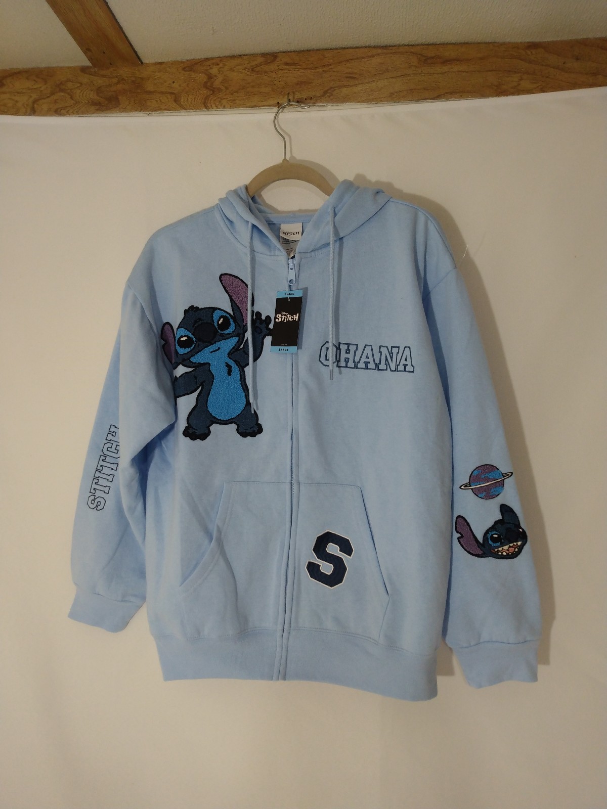 NWT Womens Disney Stitch Ohana Embroidered Full Zip Hoodie Sz Large