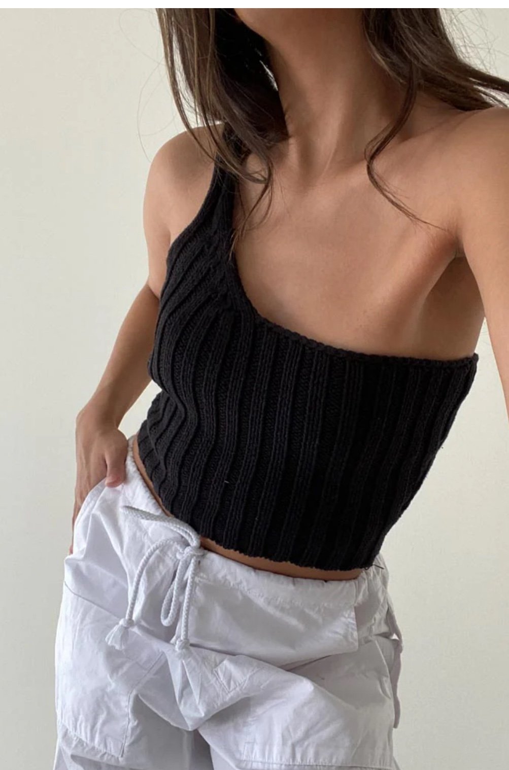 NWT Et Clet black chunky knit one shoulder cropped tank top s small