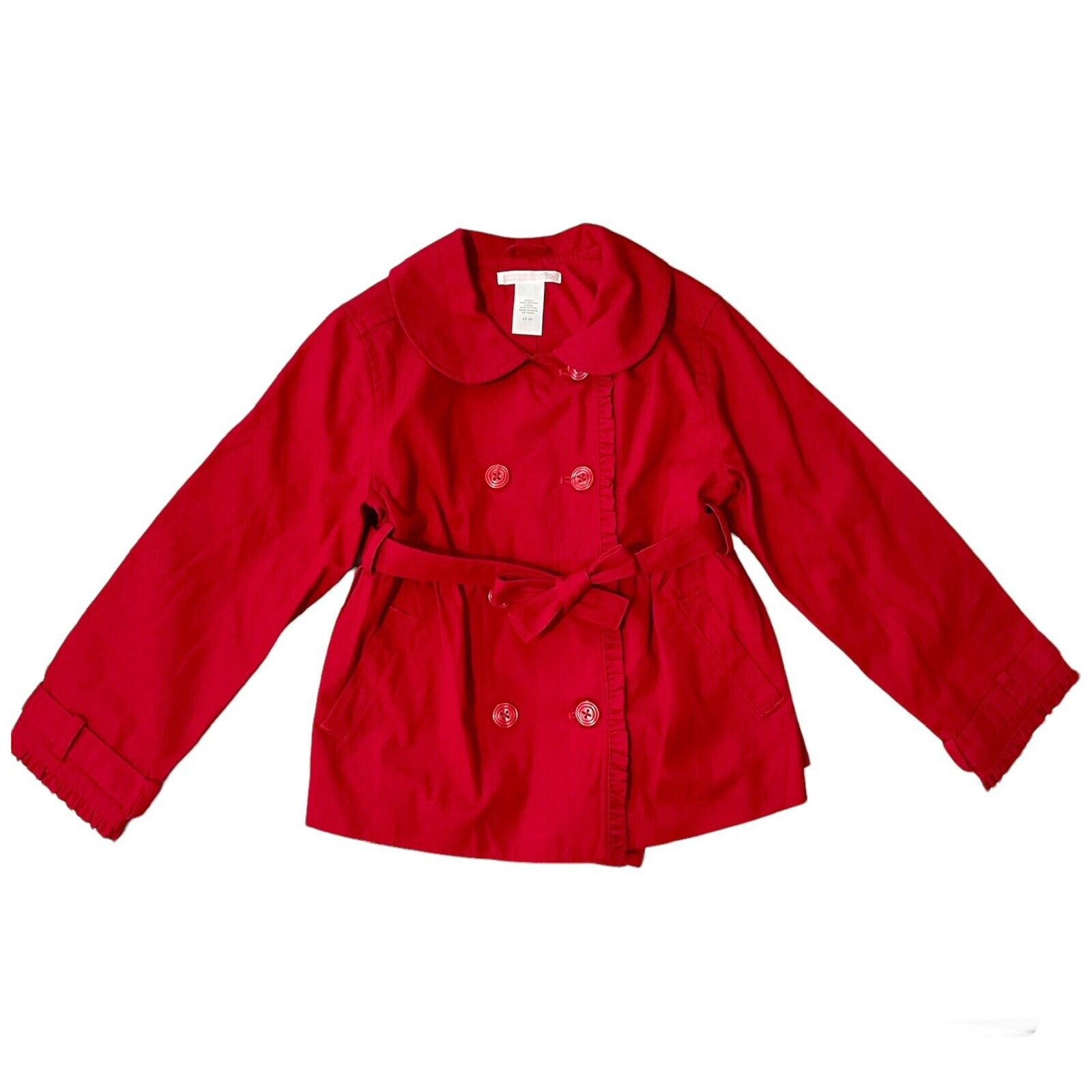 Janie and Jack Ruffle Trench Coat Size 4T-5T Red Pea Coat Parisian Chic Jacket