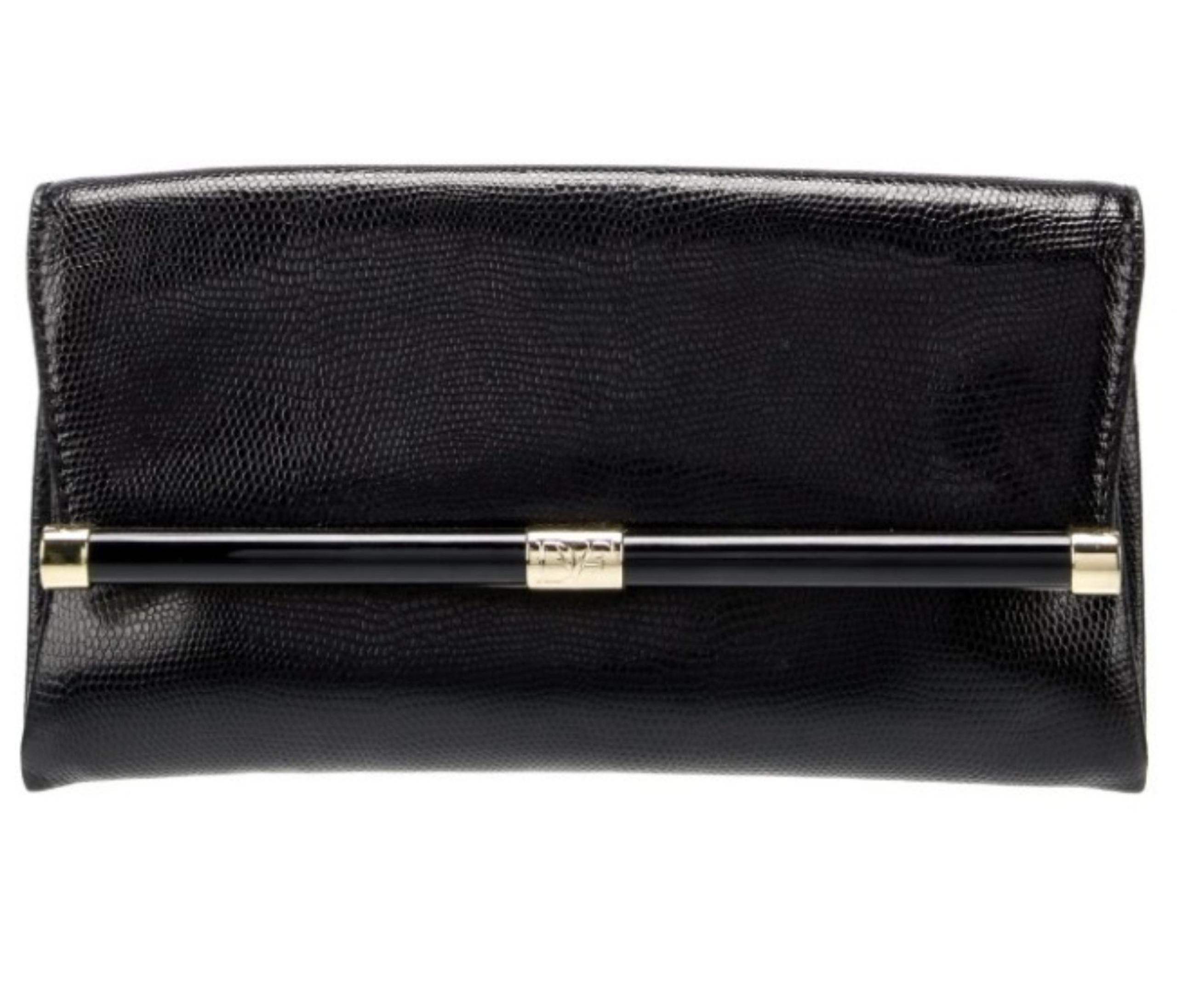 Diane Von Furstenberg black leather envelope clutch