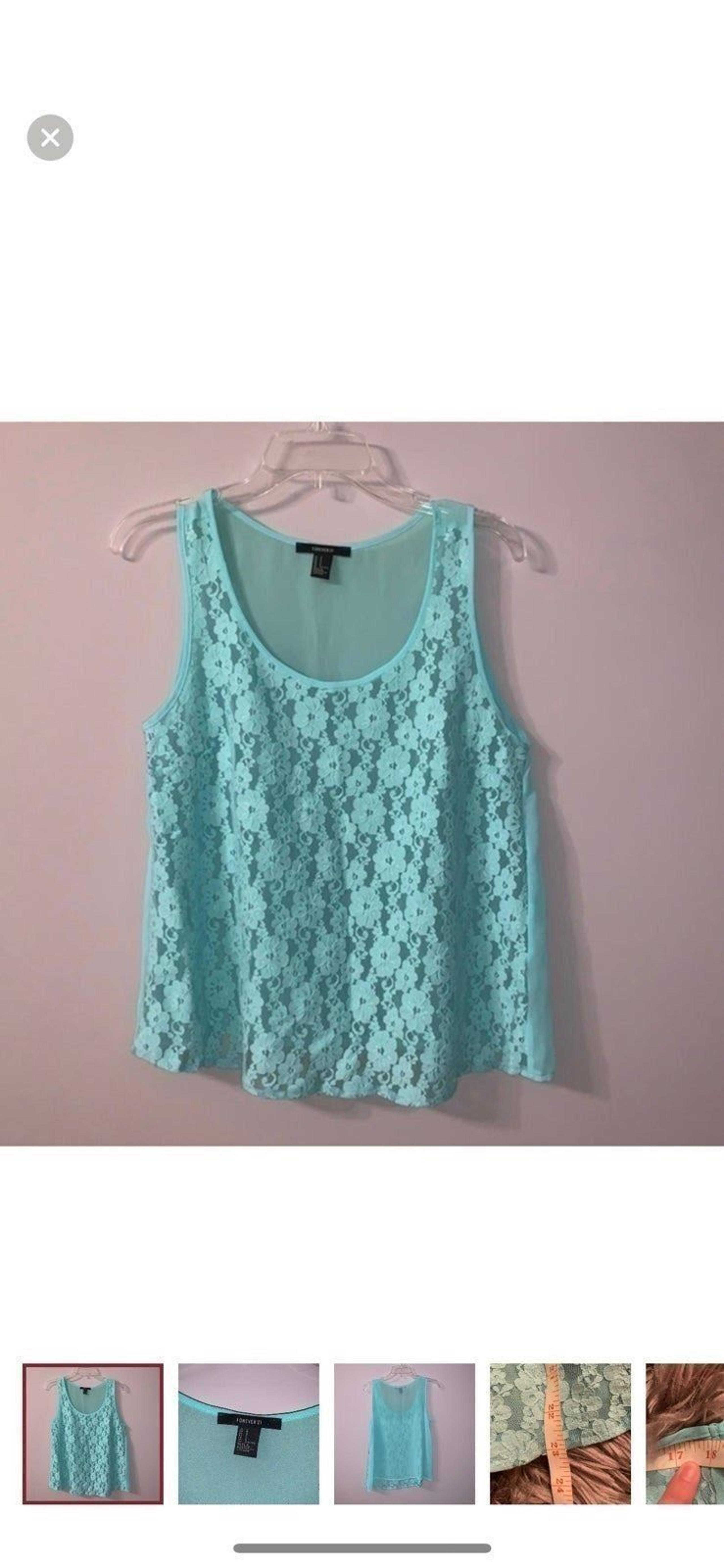190 Blue green flower lace tank small Blue tank forever 21