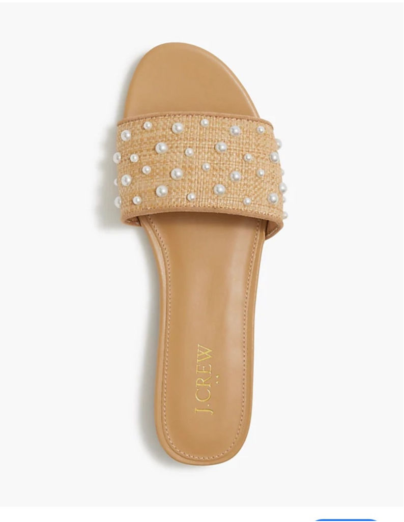 J Crew Woven pearl slide sandals Toasted Natural Raffia Size 7