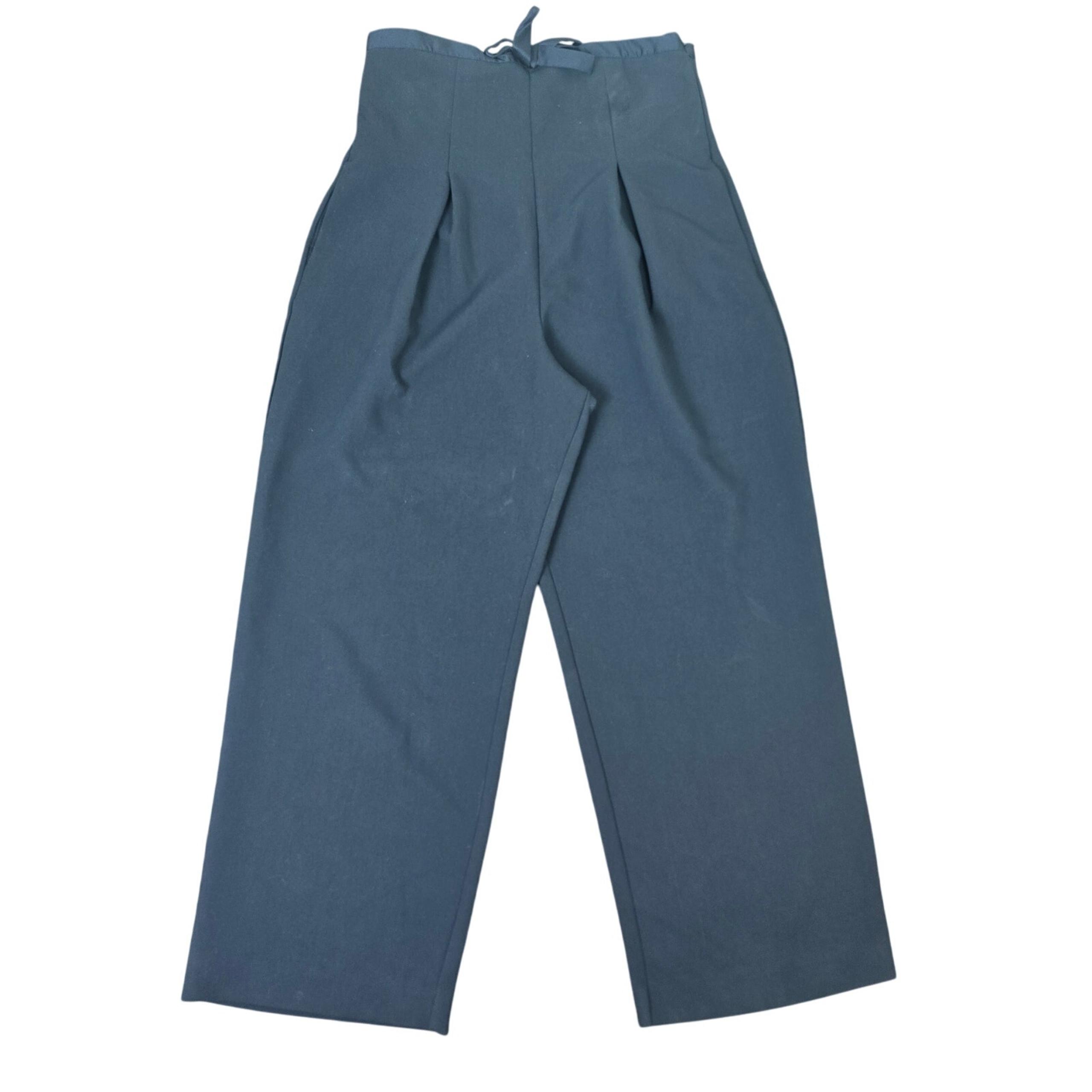 By Anthropologie Corset Bow Pleated Wide-Leg Trousers - Navy Blue - Size 16