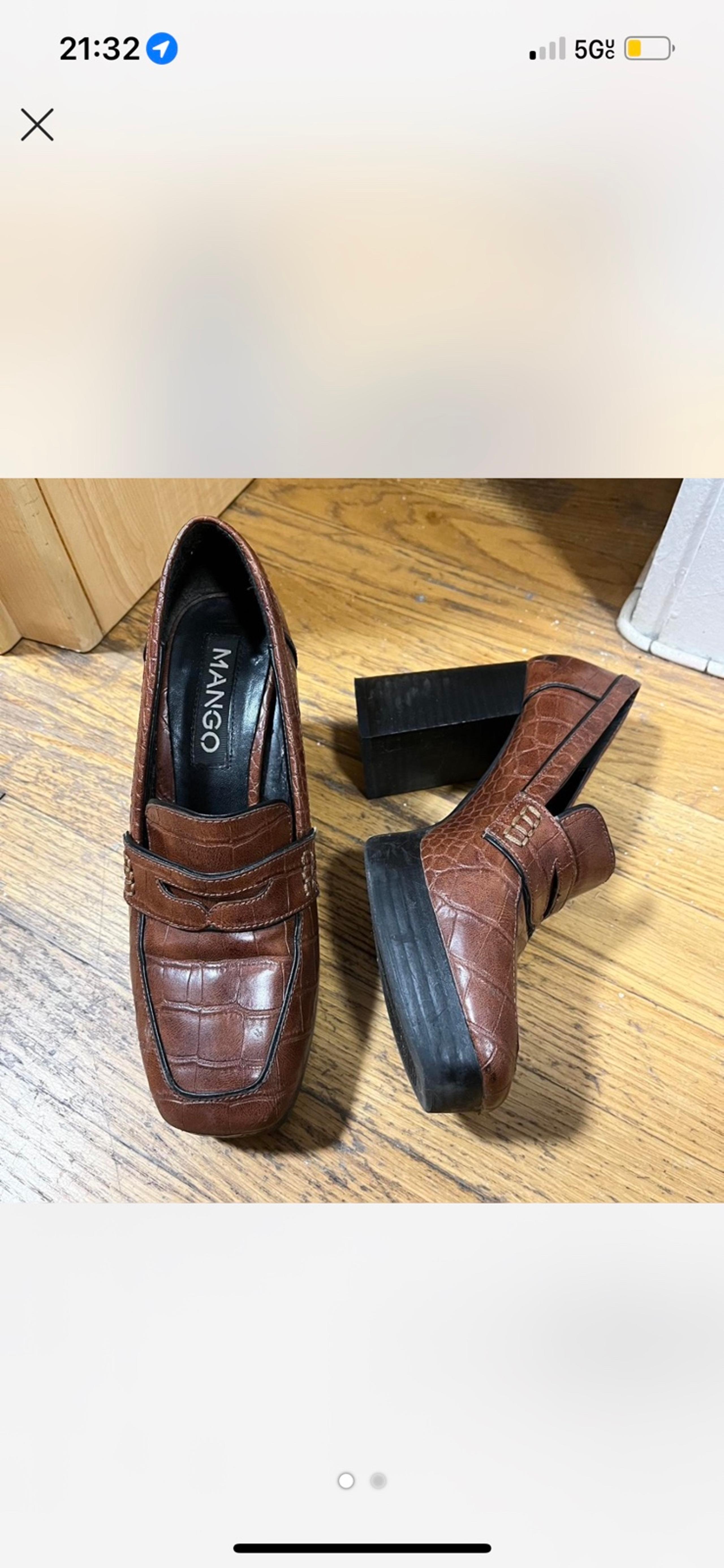 Mango faux croc leather platform loafer block heels