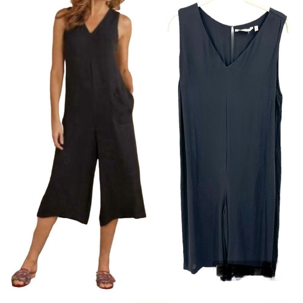 Soft Surroundings Women's SoHo Black Cropped V-Neck Jumpsuit- Size XL Tall