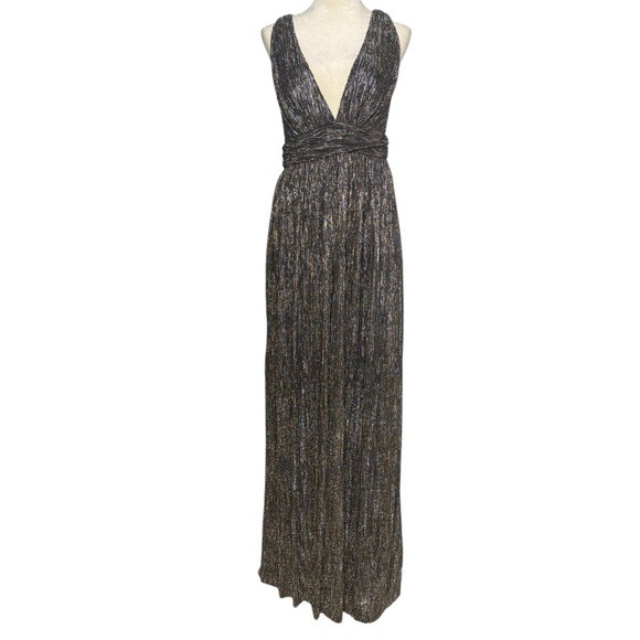 Lulu’s Looking Radiant Black and Gold Metallic Maxi Dress