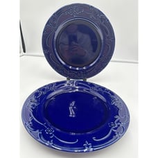 2 RARE & BEAUTIFUL COBALT Blue Dinner Plate WBACH WAECHTERSBACH ANGELICA PATTERN