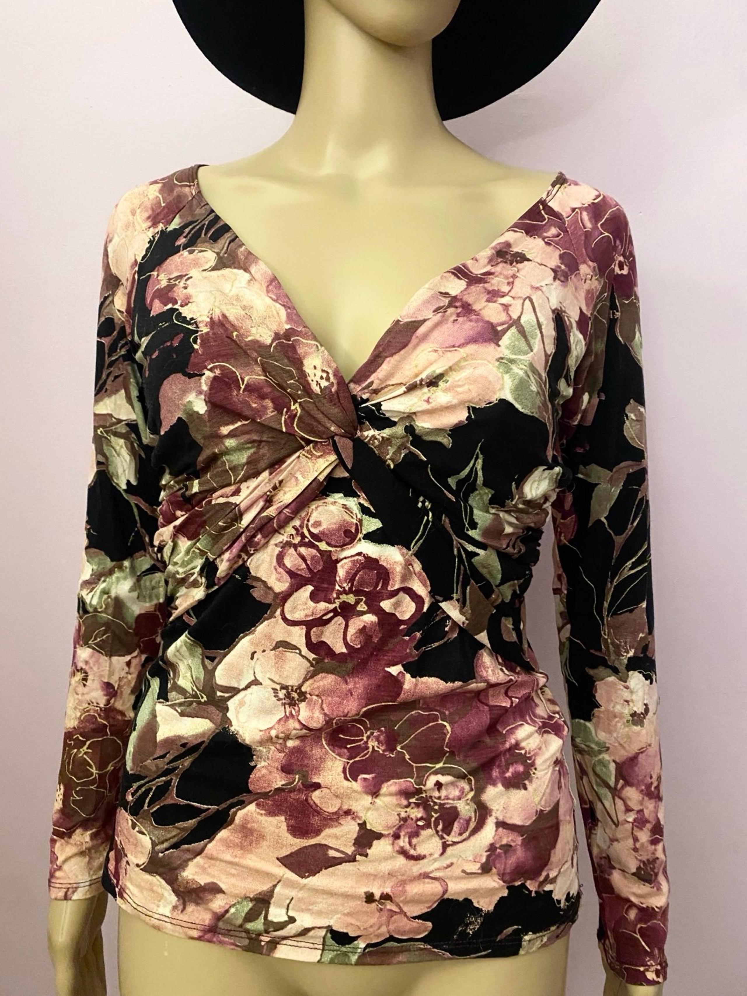 Cache Long Sleeve Stretch Cut-Out Back Floral Top