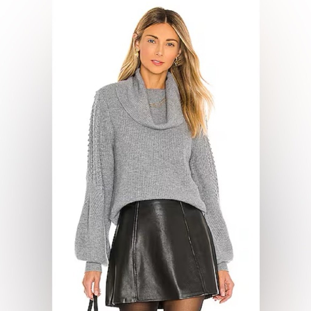 PAIGE Bernadetta Wool Blend Heather Gray Balloon Sleeve Sweater