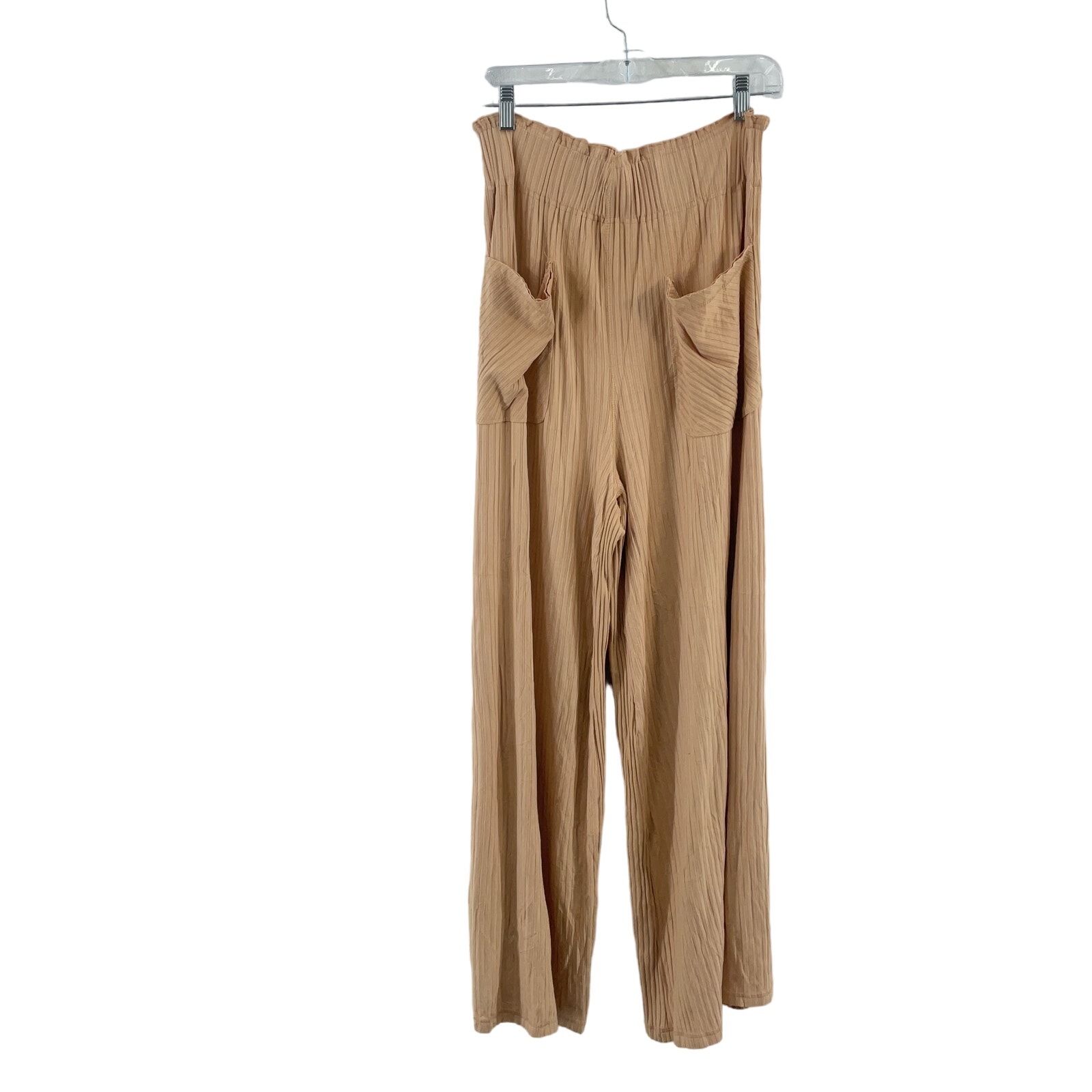 FP Movement Blissed Out Wide Leg Beige Ribbed Pants Women’s Medium Preowned