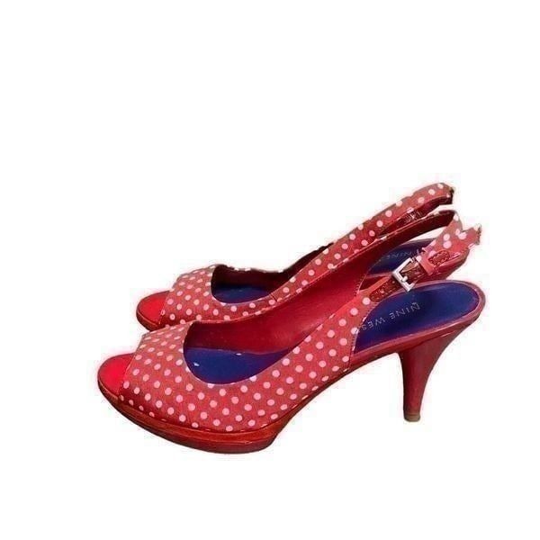 Nine West Red Polka Dot Sling Back Heels Size 7