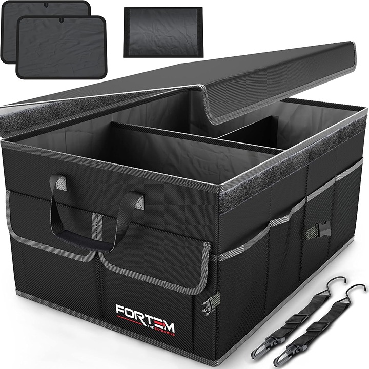 Trunk Storage Organizer, Collapsible Multi Compartment, Non Slip Bottom