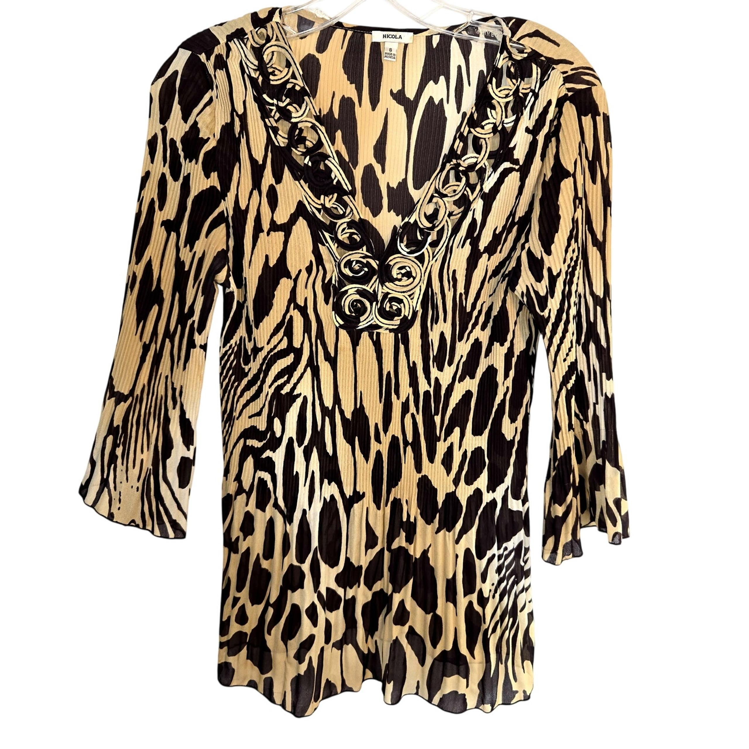 Nicola 8 Women's Top Brown Bell Sleeves Shirt Blouse Misses Size Medium M
