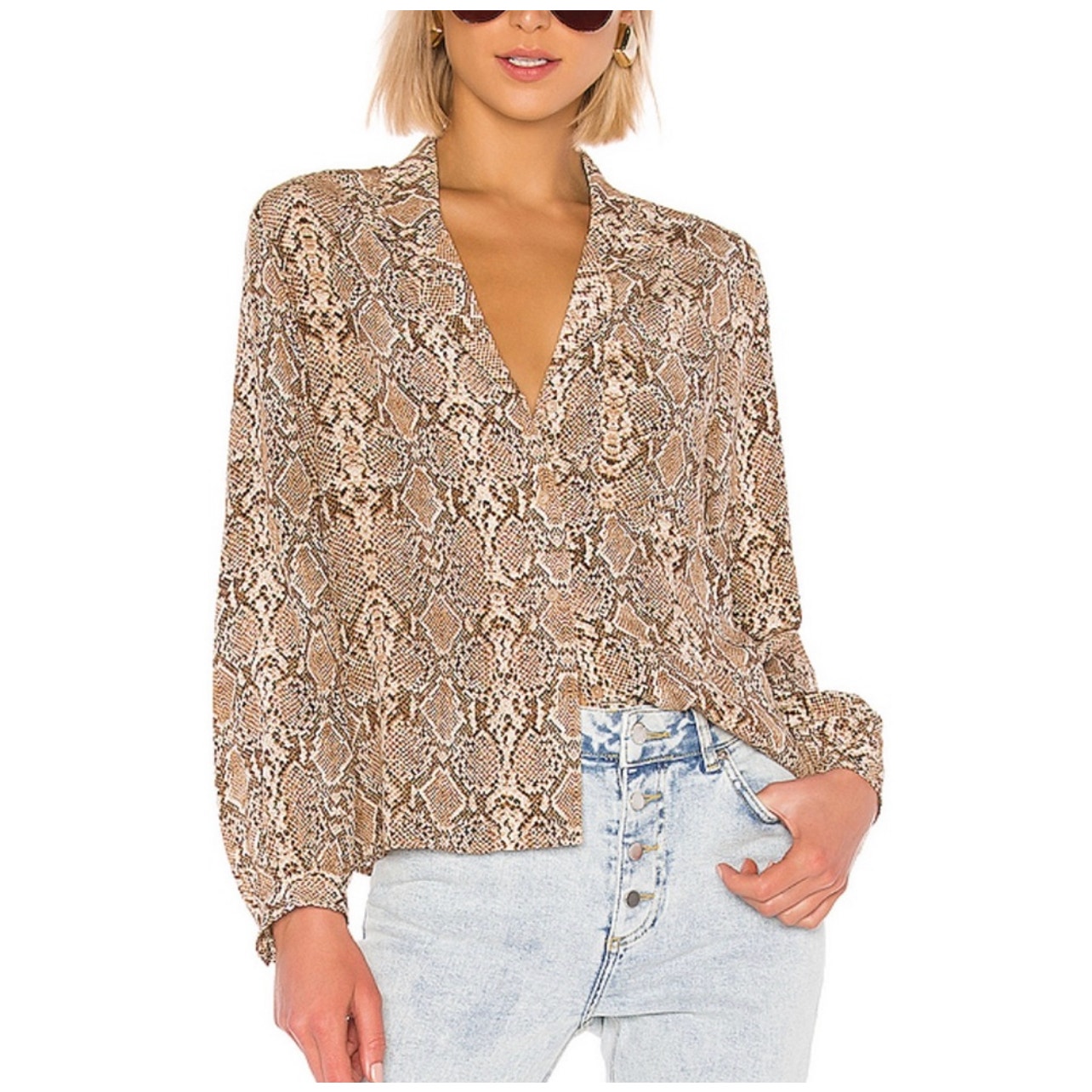 Anine Bing Lilah Python Print Silk Button Down Shirt Size XS