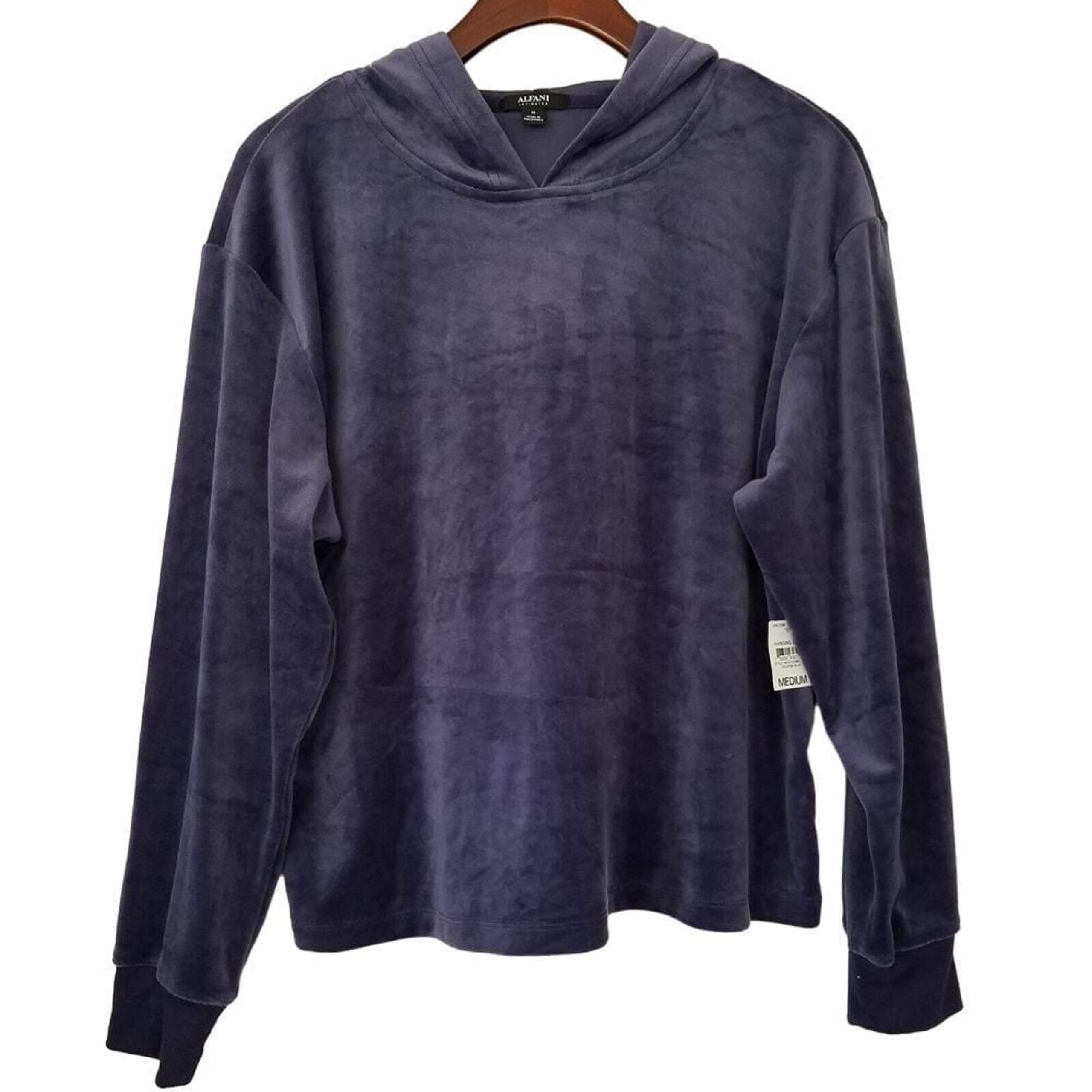 Alfani Intimates Velour Hoodie Pajama Lounge Top Womens Size Medium Purple NWT