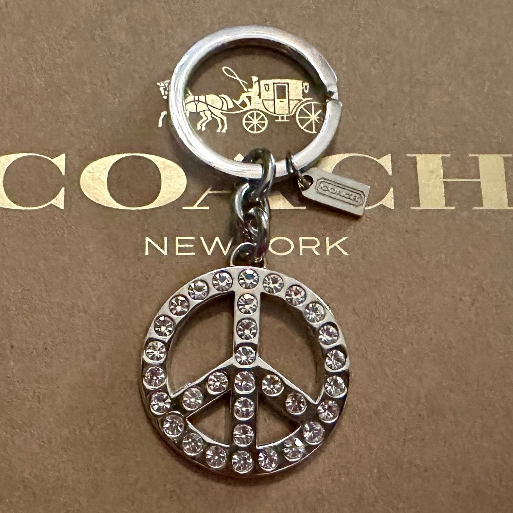 Coach Pave Crystal Peace Sign Keychain Fob Bag Charm