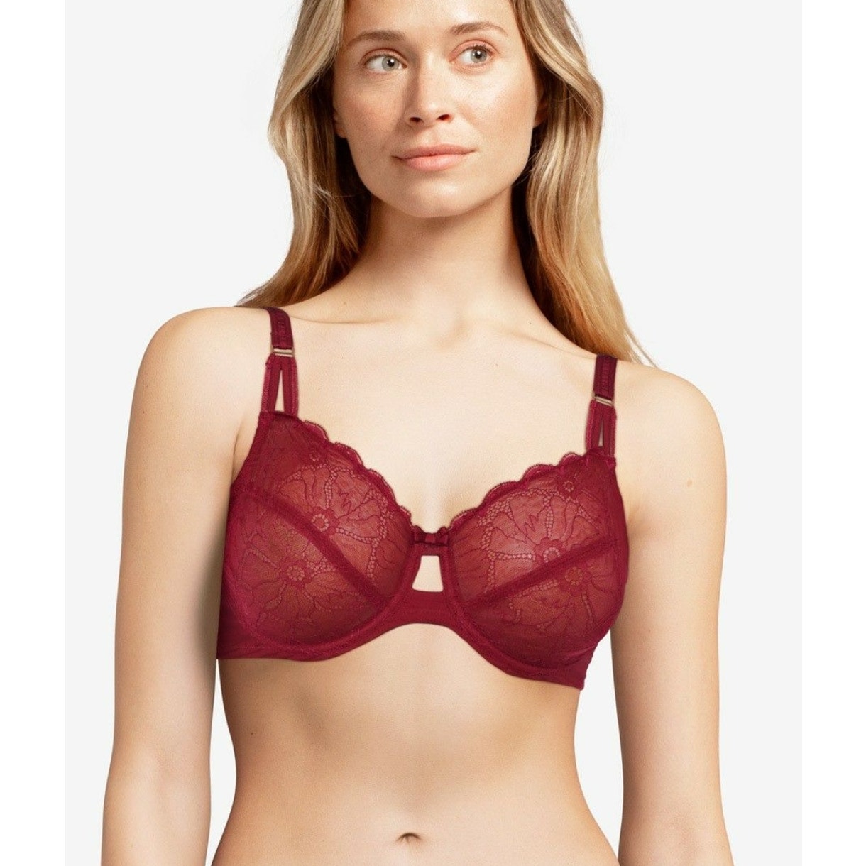 NEW Chantelle Size 34C Tailor Unlined Lace Bra Ruby Underwire