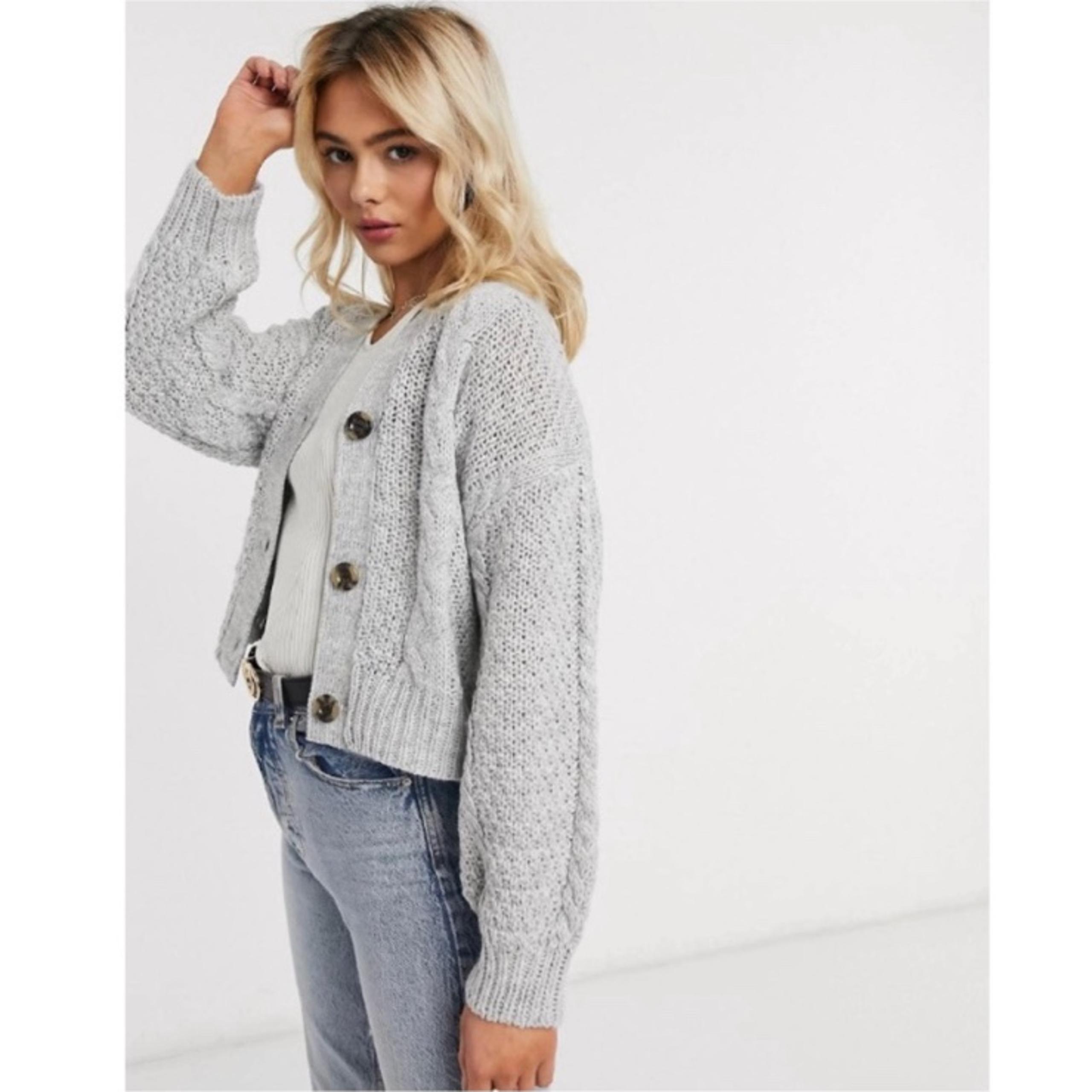 JDY Kenya Cable Knit Cardigan in Grey