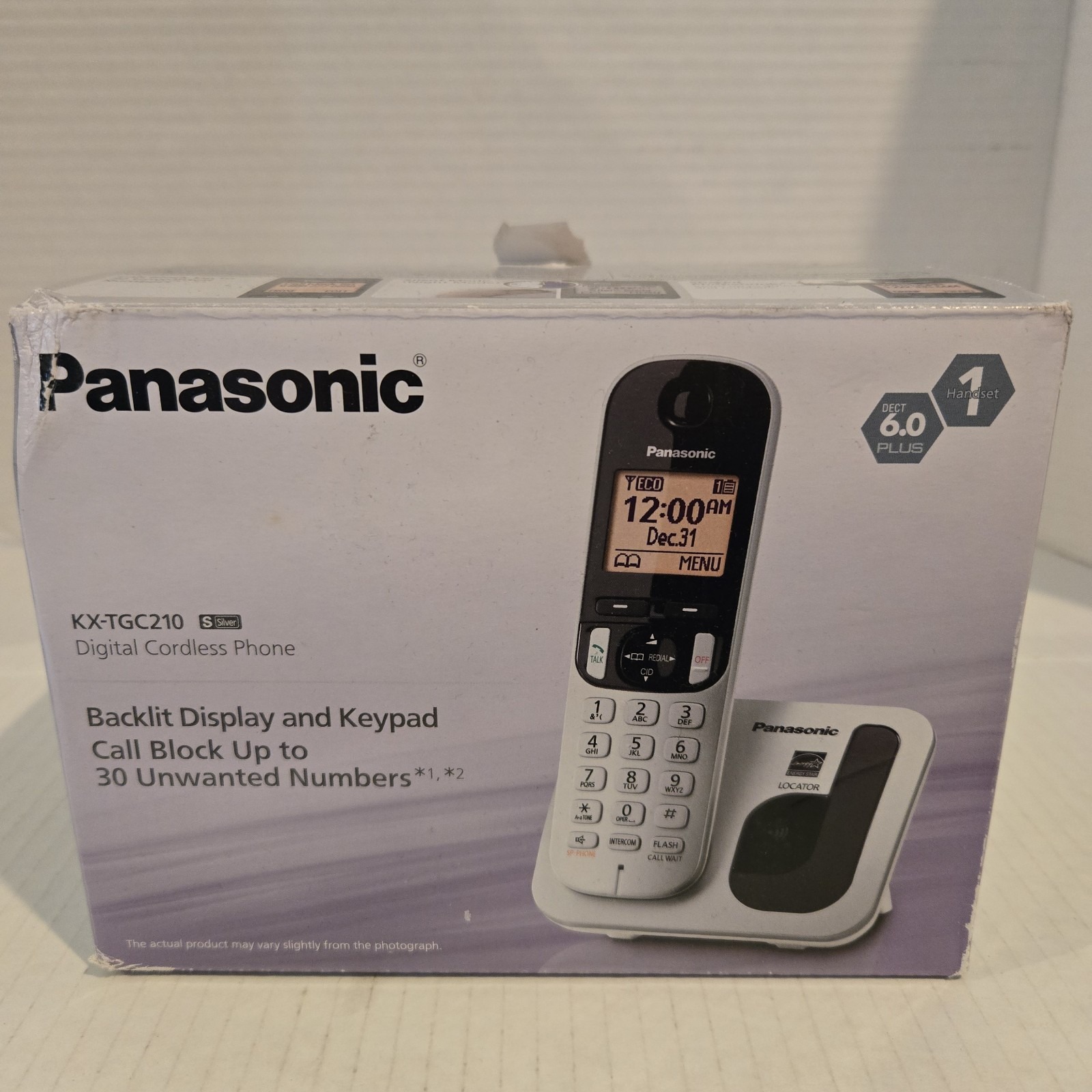 New Nos Panasonic KX-TGC210 Cordless Digital Phone Backlit W Keypad Silver Tone